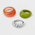 Domed Twisted And Glitter Ring Set 3pc - Wild Fable , Grey
