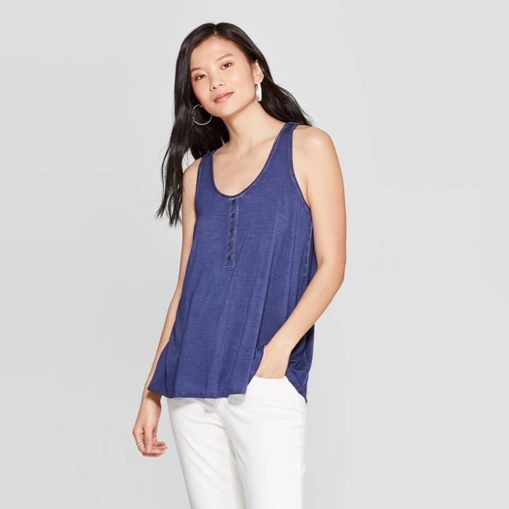 Women's Back Knit Henley Tank Top - Knox Rose Blue