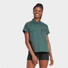 Women's Dolman Short Sleeve Utility Button-down Shirt - Universal Thread Teal Green