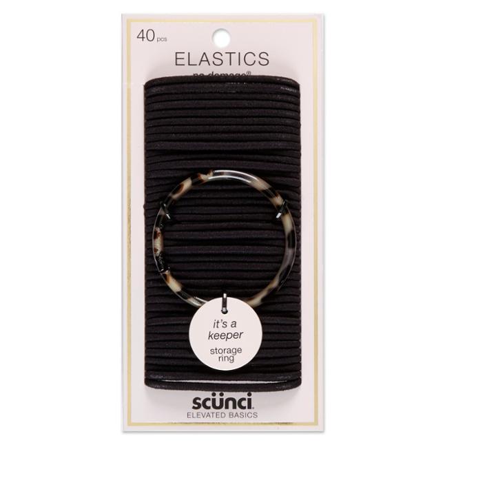 Scunci 4mm No Damage Elastics With Bonus Ring Holder Black