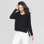 Women's Long Sleeve V-neck Side Tie Tunic Sweater - Universal Thread Black