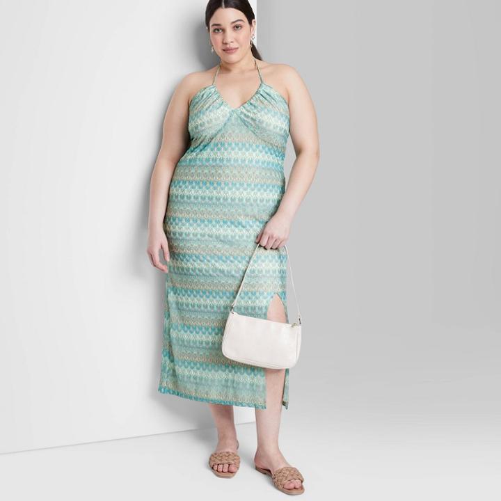 Women's Plus Size Crochet Slip Dress - Wild Fable Aqua Blue