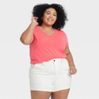 Women's Plus Size Short Sleeve V-neck T-shirt - Universal Thread Bright Coral 1x, Bright Pink