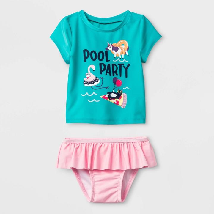 Baby Girls' Short Sleeve Pool Party Rash Guard Set - Cat & Jack Aqua