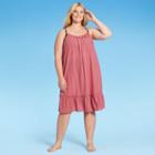 Women's Plus Size Tiered Midi Cover Up Dress - Kona Sol Rose Pink