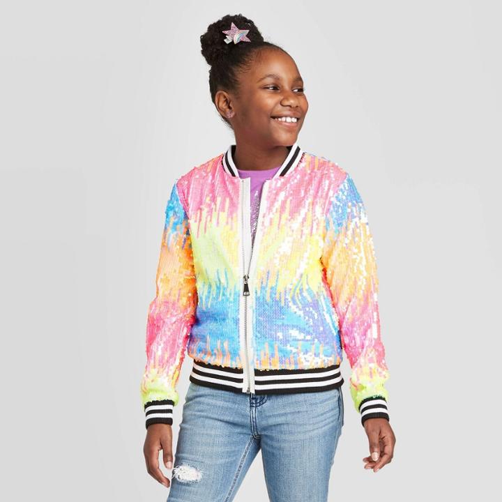 Girls' Jojo's Closet Neon Rainbow Bomber Jacket - Xs, Girl's,