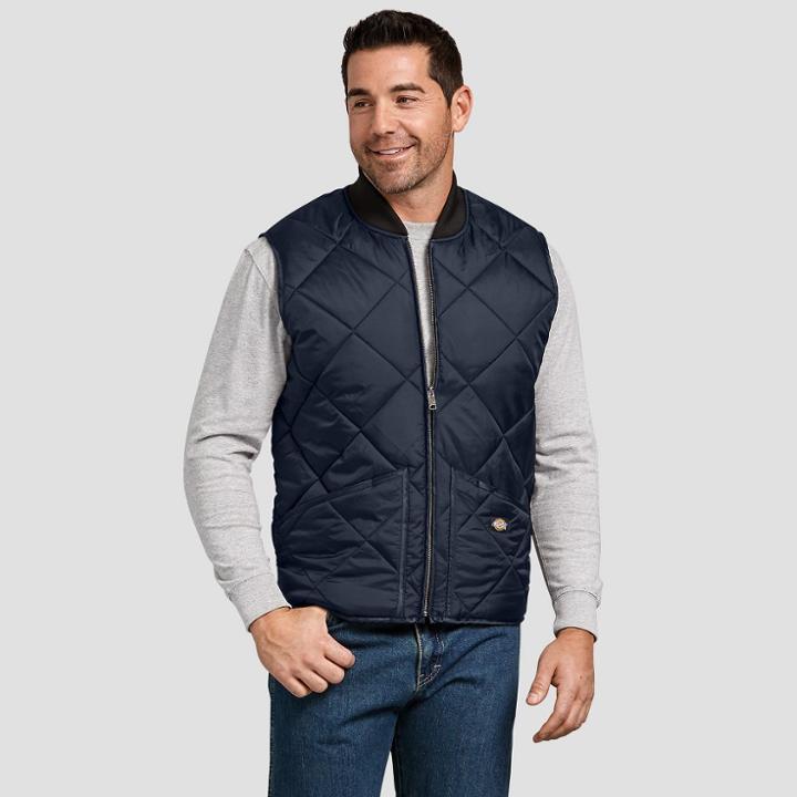 Dickies Men's Big & Tall Diamond Quilted Nylon Sleeveless Activewear Vests - Deep Navy