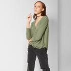 Women's Oversized Long Sleeve Tie Front Top - Wild Fable Green