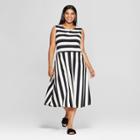 Women's Plus Size Striped Sleeveless Knit Midi Dress - Who What Wear Black/white 1x, Black/white