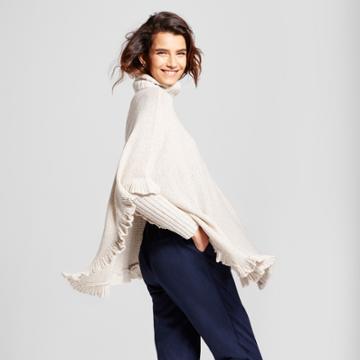 Women's Ruffle Poncho Sweater - Nitrogen Cream (ivory)