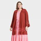 Women's Plus Size Long Sleeve Lace Detail Kimono Jacket - Knox Rose Red