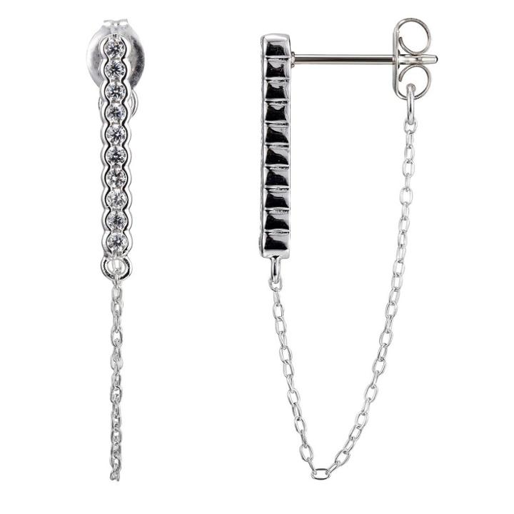 Prime Art & Jewel Sterling Silver Created White Sapphire And Chain Drop Modern Front/back Earrings, Girl's