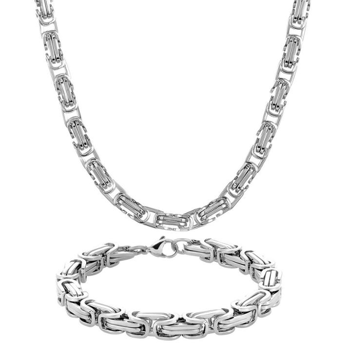 West Coast Jewelry Men's Stainless Steel Byzantine Chain Necklace And Bracelet Set,