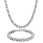 West Coast Jewelry Men's Stainless Steel Byzantine Chain Necklace And Bracelet Set,