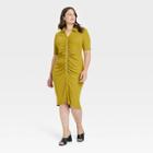 Women's Plus Size Short Sleeve Shirred Button-down T-shirt Dress - Ava & Viv Green X
