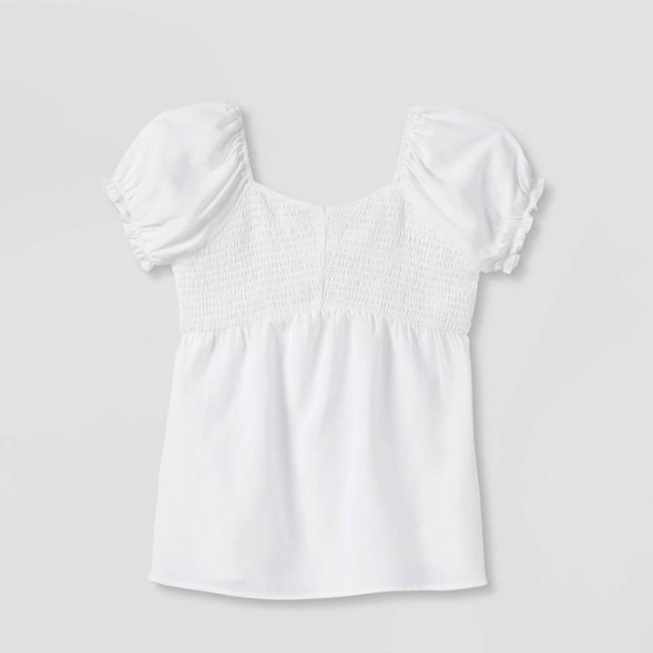 Girls' Flowy Smocked Top - Art Class White