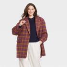 Women's Plus Size Top Overcoat - A New Day Brown Plaid
