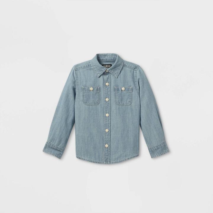 Oshkosh B'gosh Toddler Boys' Chambray Woven Long Sleeve Button-down Shirt - Blue