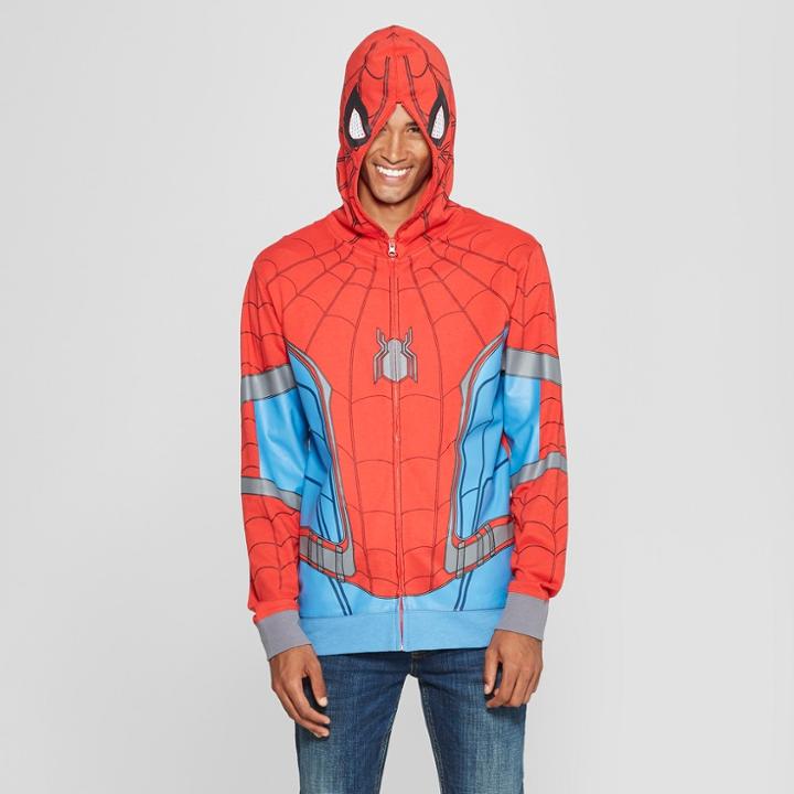 Men's Marvel Spider-man: Homecoming Zip-up Long Sleeve Hooded Sweatshirt - Red