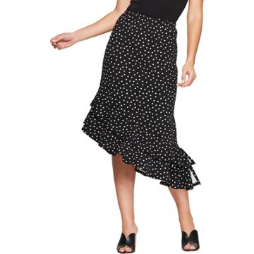 Women's Floral Print Asymmetrical Ruffle Hem Skirt - Loramendi - Black M,