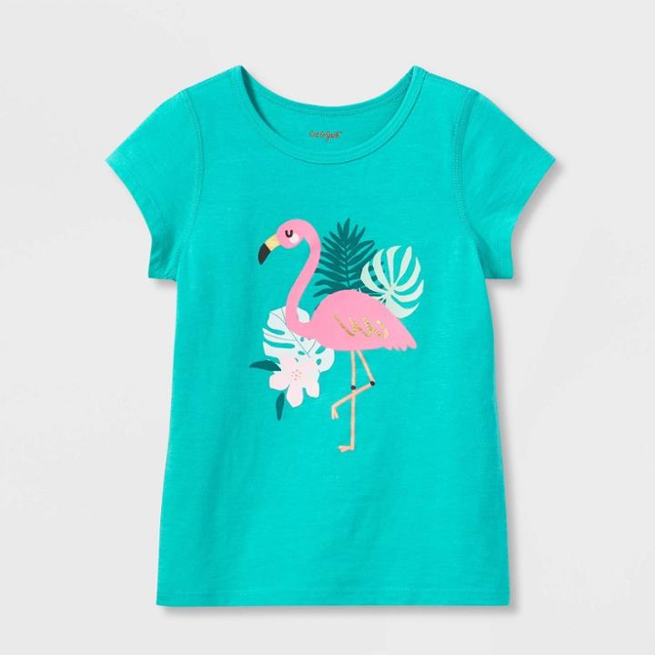 Toddler Girls' Adaptive Flamingo Short Sleeve T-shirt - Cat & Jack Dark Mint