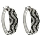 Distributed By Target 0.02 Ct.t.w. Round-cut Diamond Accent Black And White Wave Design Prong Set Hoop Earrings Silver Plated, Black/white