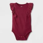 Baby Girls' Rib Ruffle Short Sleeve Bodysuit - Cat & Jack Burgundy Newborn, Red