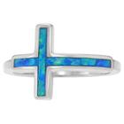 Journee Collection 1/5 Ct. T.w. Special-cut Opal Inlaid Cross Ring In Sterling Silver - Blue,