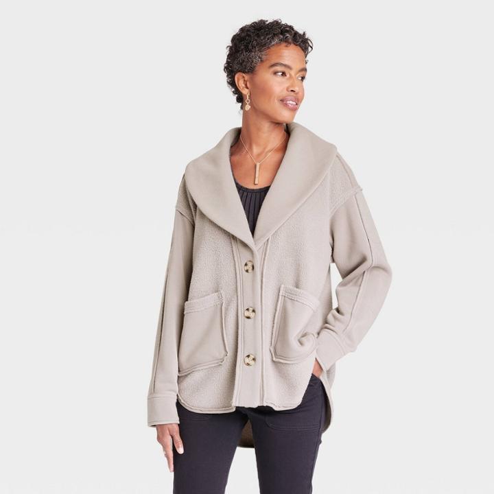 Women's French Terry Shawl Collar Jacket - Knox Rose Gray