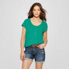 Women's Short Sleeve Henley Shirt - Universal Thread Green