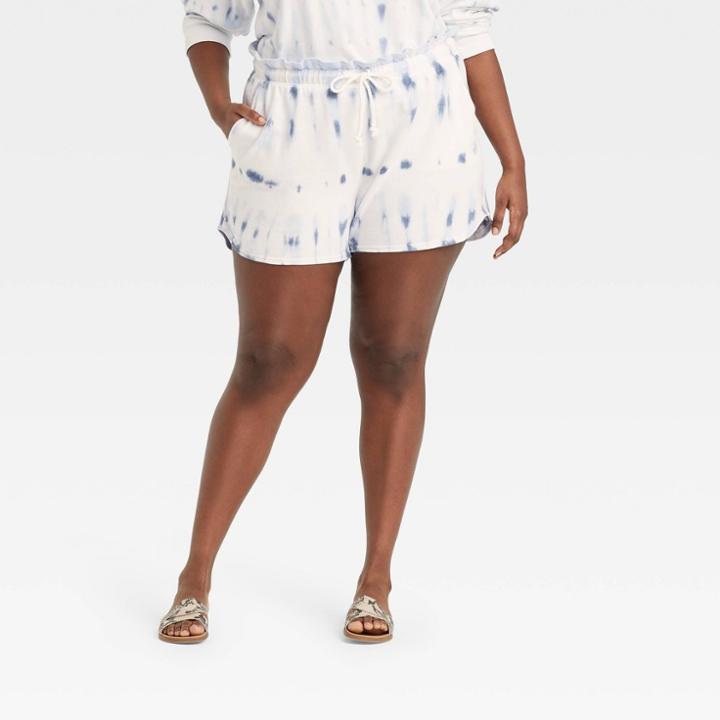 Women's Plus Size Tie-dye High-rise Pull-on Shorts - Universal Thread Blue/white