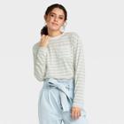 Women's Striped Slim Fit Long Sleeve Round Neck Pocket T-shirt - A New Day