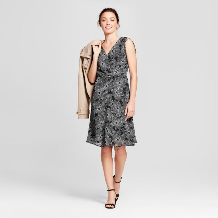 Target Women's Floral Tie Shoulder Dress - A New Day Black