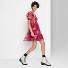 Women's Floral Print Short Sleeve Organza Muse Dress - Wild Fable Red