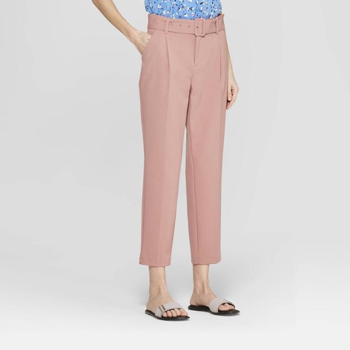 Women's Slim Fit Belted Trouser - A New Day Rose (pink)