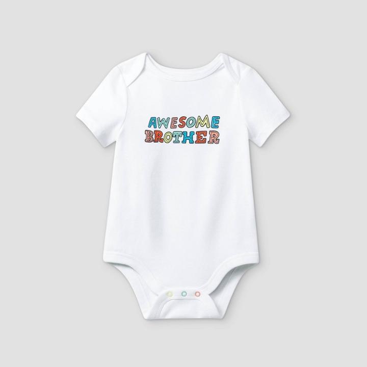 Baby Boys' 'awesome Brother' Short Sleeve Bodysuit - Cat & Jack White Newborn
