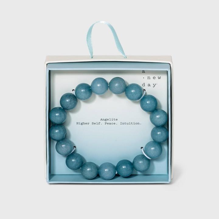 Semi-precious Real Pyrite Beaded Stretch Bracelet - A New Day Blue