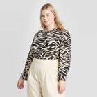 Women's Plus Size Animal Print Puff Long Sleeve Blouse - Who What Wear Black/white 1x, Women's,