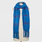 Women's Plaid Brushed Woven Blanket Scarf - A New Day Blue, Blue Raindrop