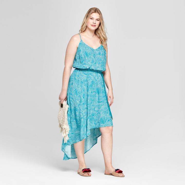 Women's Plus Size Paisley Print High Low Maxi Dress - Ava & Viv Teal X, Blue