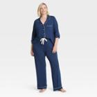 Women's Plus Size Beautifully Soft Long Sleeve Notch Collar Top And Pants Pajama Set - Stars Above Navy