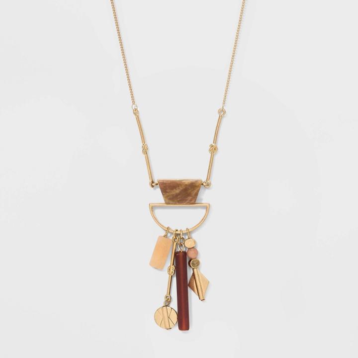 Semi-precious Stones With Moonstone Carnelian Aventurine Pendant Necklaces - Universal Thread Blush Peach, Women's,