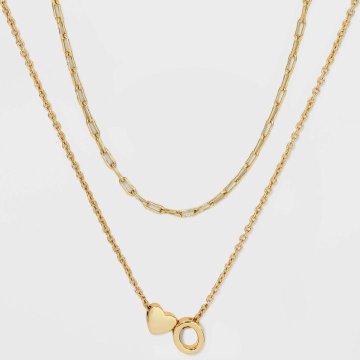 14k Gold Dipped 'o' Initial With Heart Chain Necklace - A New Day Gold