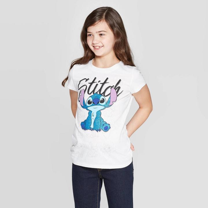 Girls' Disney Stitch Short Sleeve T-shirt - White