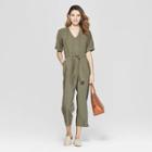 Women's Short Sleeve V-neck Utility Jumpsuit - A New Day Olive