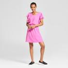 Women's Printed Ruffle Sleeve Dress - A New Day Purple