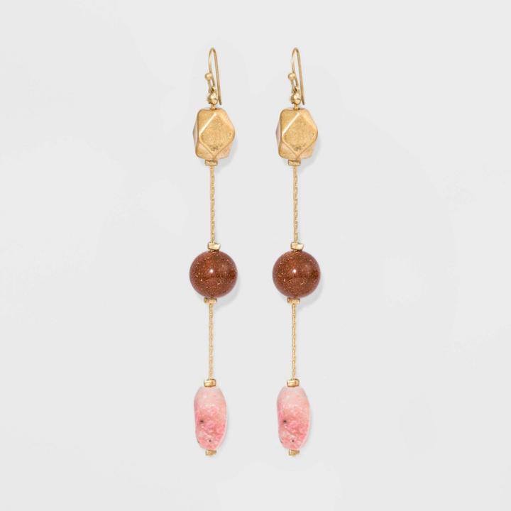 Semi-precious Bead Drop Earrings - Universal Thread Worn Gold, Women's