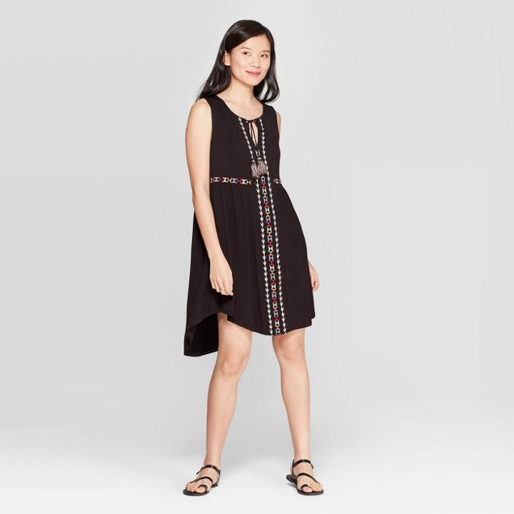 Women's Sleeveless V-neck Shift Dress - Knox Rose Black