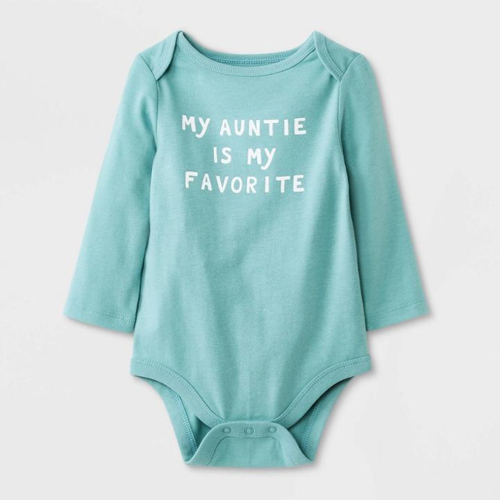 Baby Girls' 'my Auntie Is My Favorite' Long Sleeve Bodysuit - Cat & Jack Mint Green Newborn