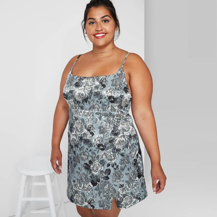 Women's Plus Size Notch Slip Dress - Wild Fable Blue Floral